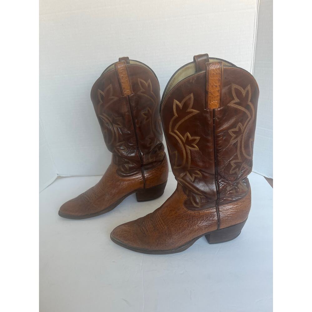 DAN‎ POST Brown Leather Western Cowboy Almond Toe Embroidered Midcalf Boots 9D